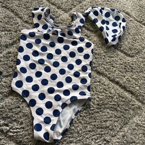 Dotted Thrilled Hem Swim Suit + Hat